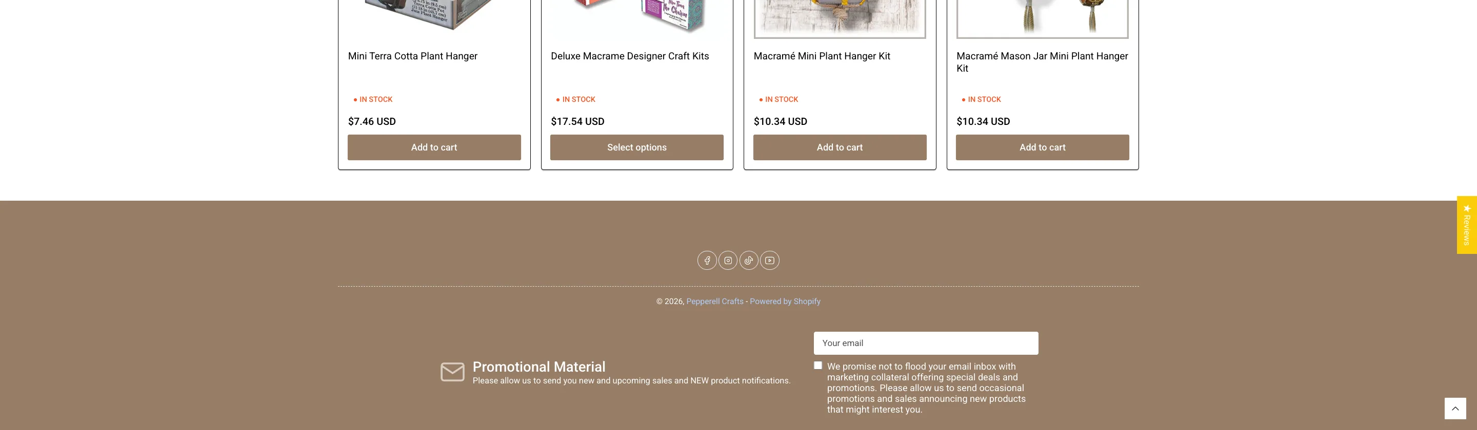 pepperellcrafts.com footer with copyright line