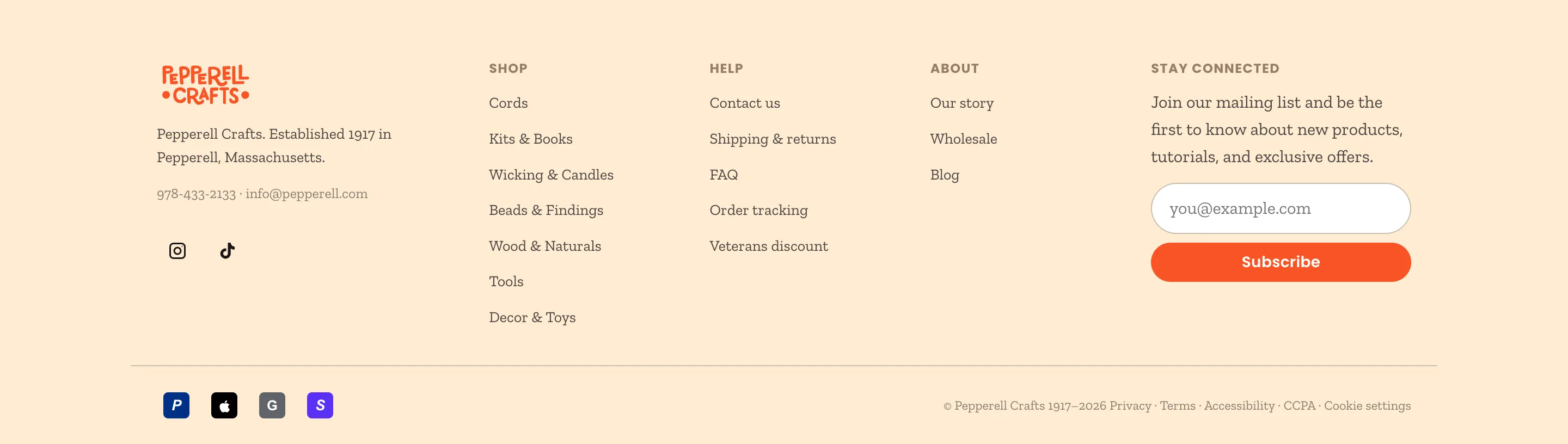Preview storefront footer with heritage line