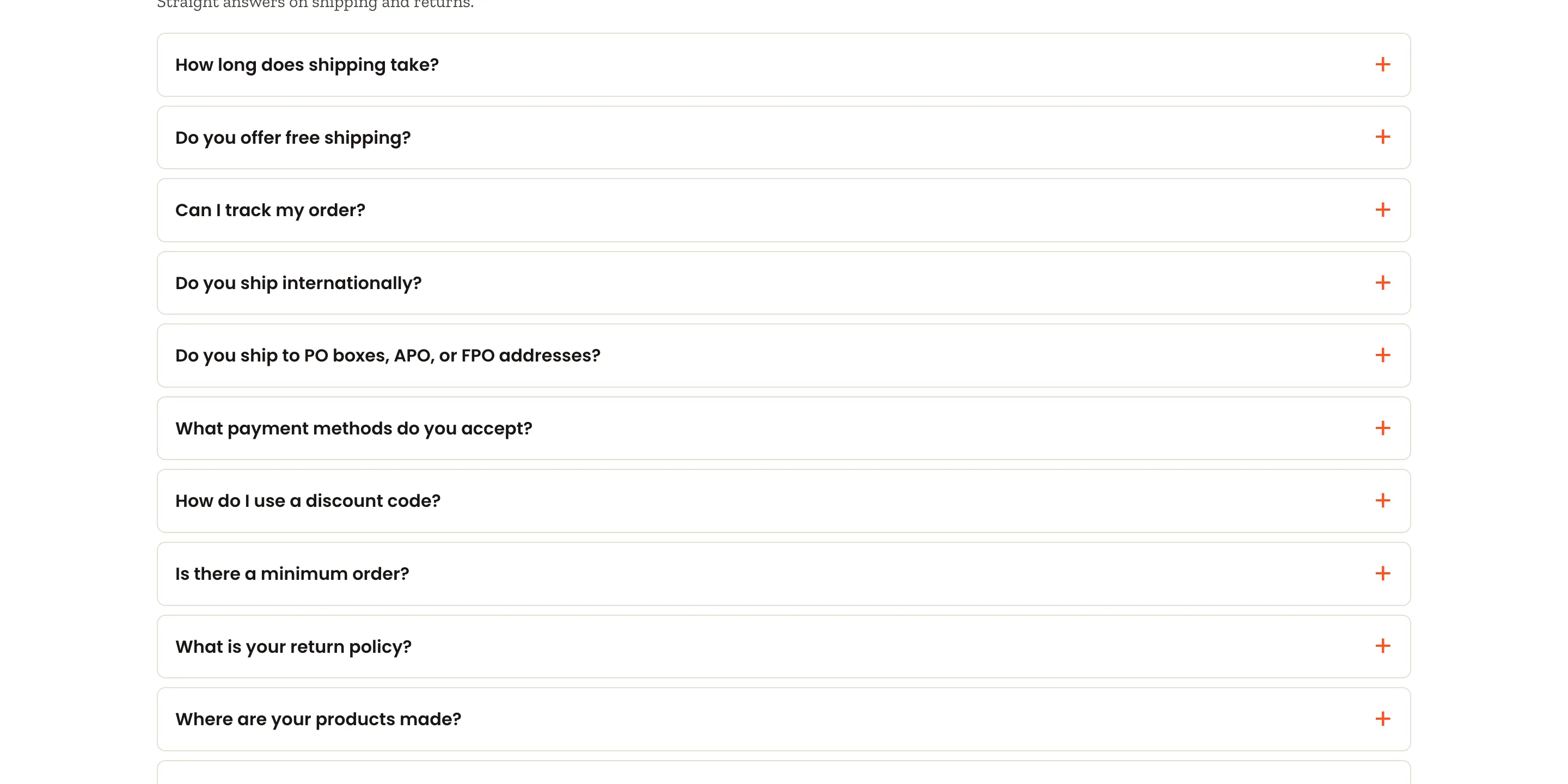 Preview storefront FAQ questions