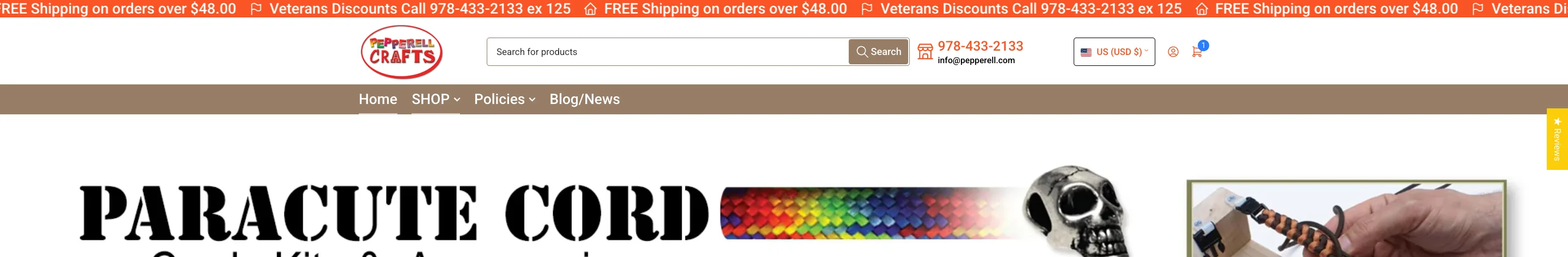 pepperellcrafts.com announcement bar