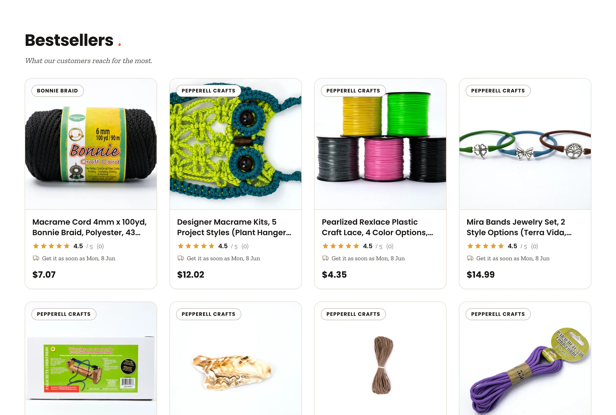 Preview storefront Bestsellers section