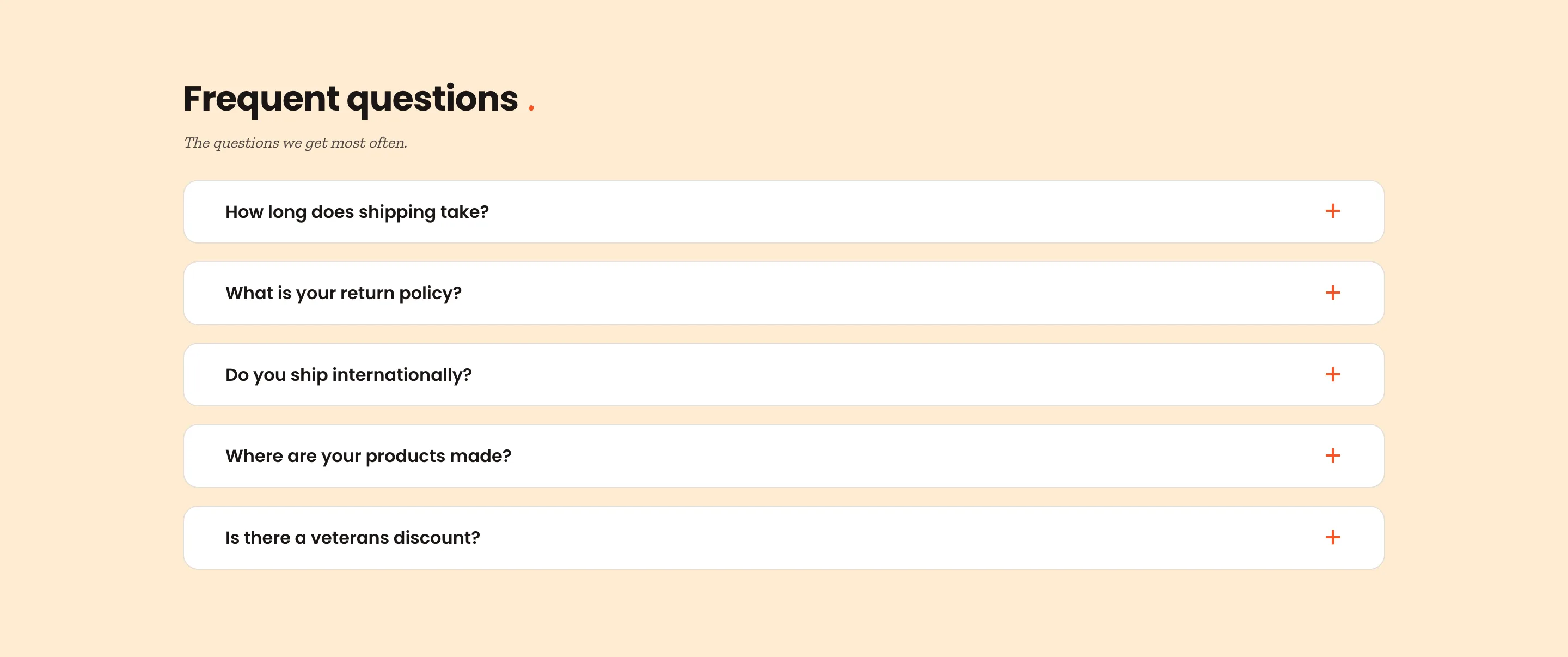 Preview storefront home page FAQ section