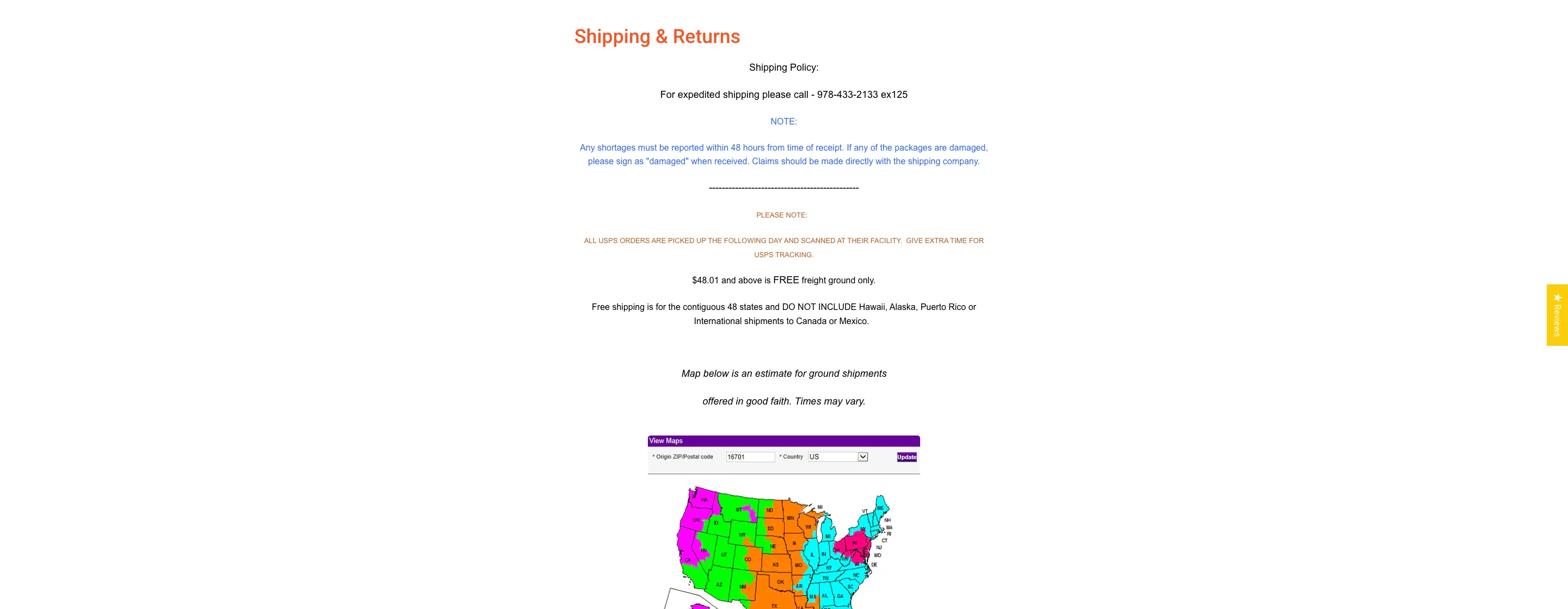 pepperellcrafts.com Shipping and Returns intro